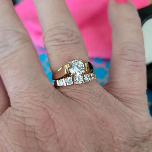 Bridal set 14k solid gold diamonique rings Nwot - Picture 9 of 17